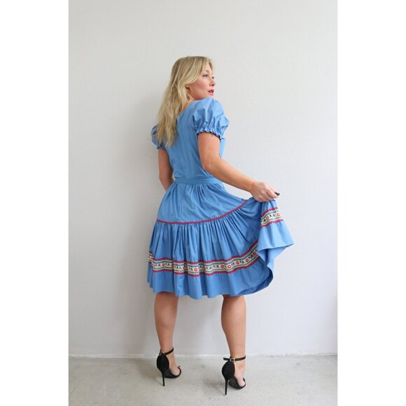 1960's Vintage Folk Embroidered Western Dress ~ Women's Extra Small Small XS SM - Picture 4 of 10